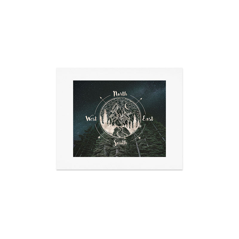 Mountains Compass Milky Way Woods Gold Art Print Gallery Image 1