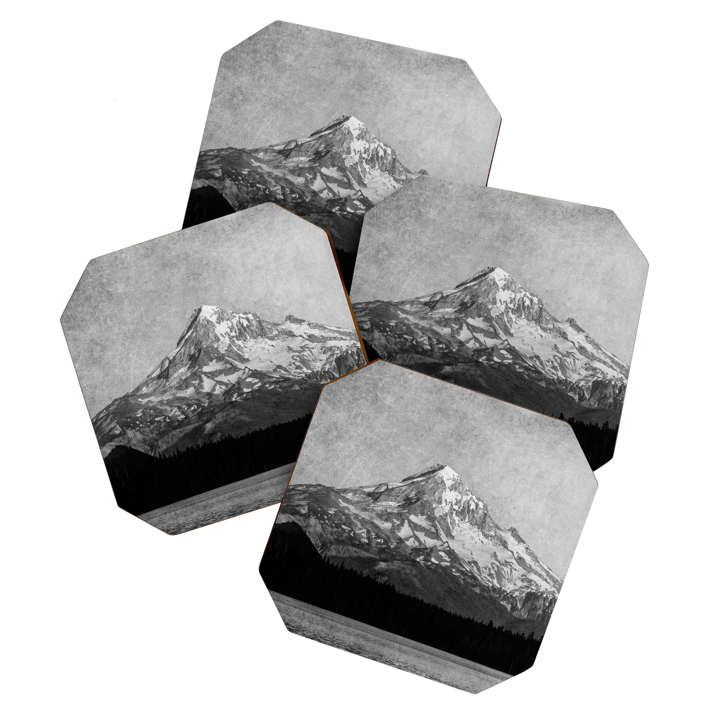 Mt Hood Black and White Vintage Nature Photography Coaster Gallery Image 1