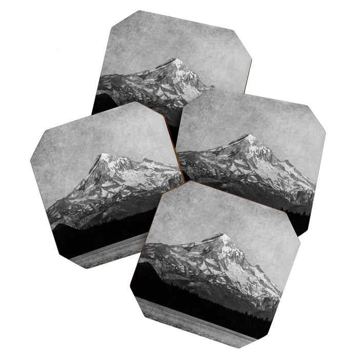 Mt Hood Black and White Vintage Nature Photography Coaster Gallery Image 1