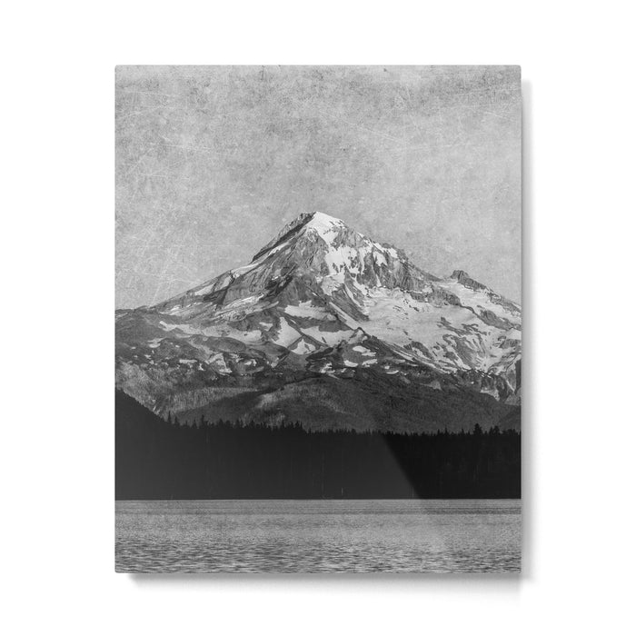 Mt Hood Black and White Vintage Nature Photography Metal Print Gallery Image 1