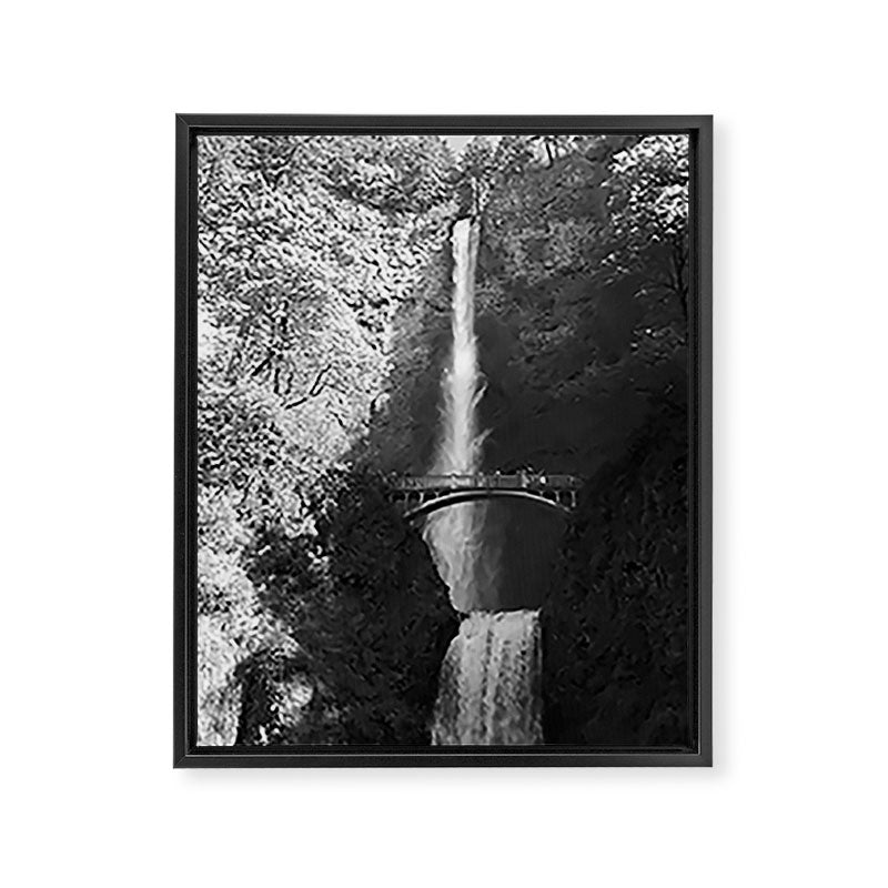 Multnomah Falls Oregon Waterfall Black and White Framed Canvas Print Gallery Image 6