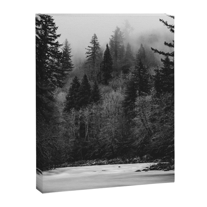 Pacific Northwest River - Black and White Nature Photography Canvas Print Gallery Image 1