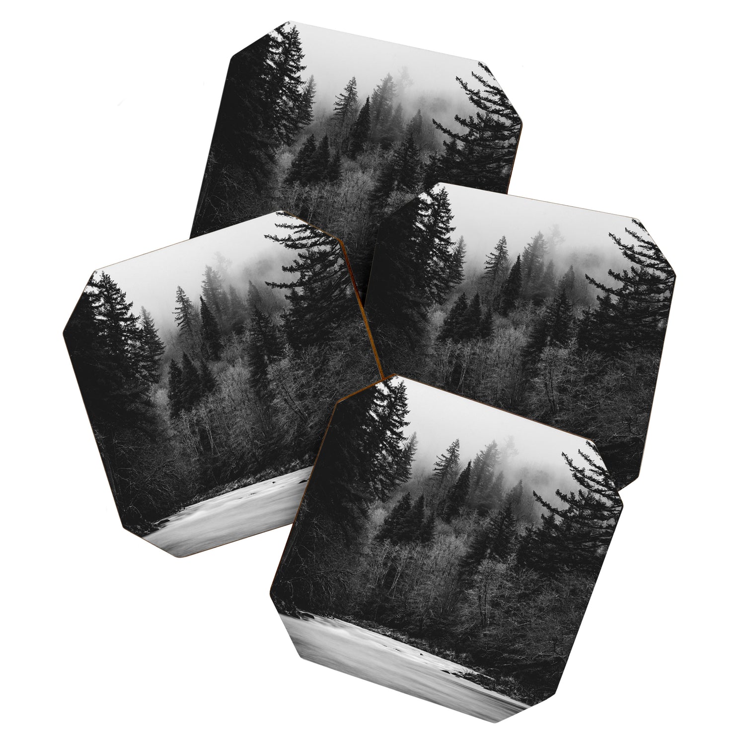 Pacific Northwest River - Black and White Nature Photography Coaster Gallery Image 1