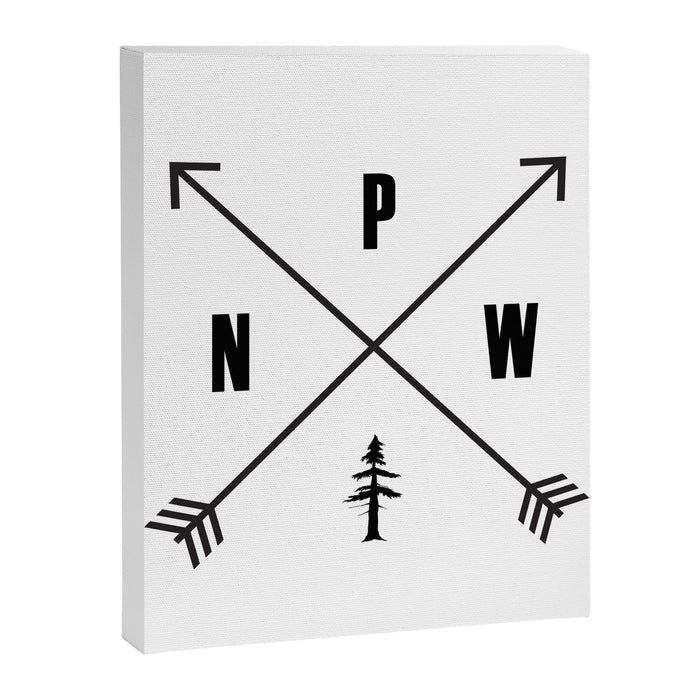 PNW Pacific Northwest Compass - Black on White Minimal Canvas Print Gallery Image 1