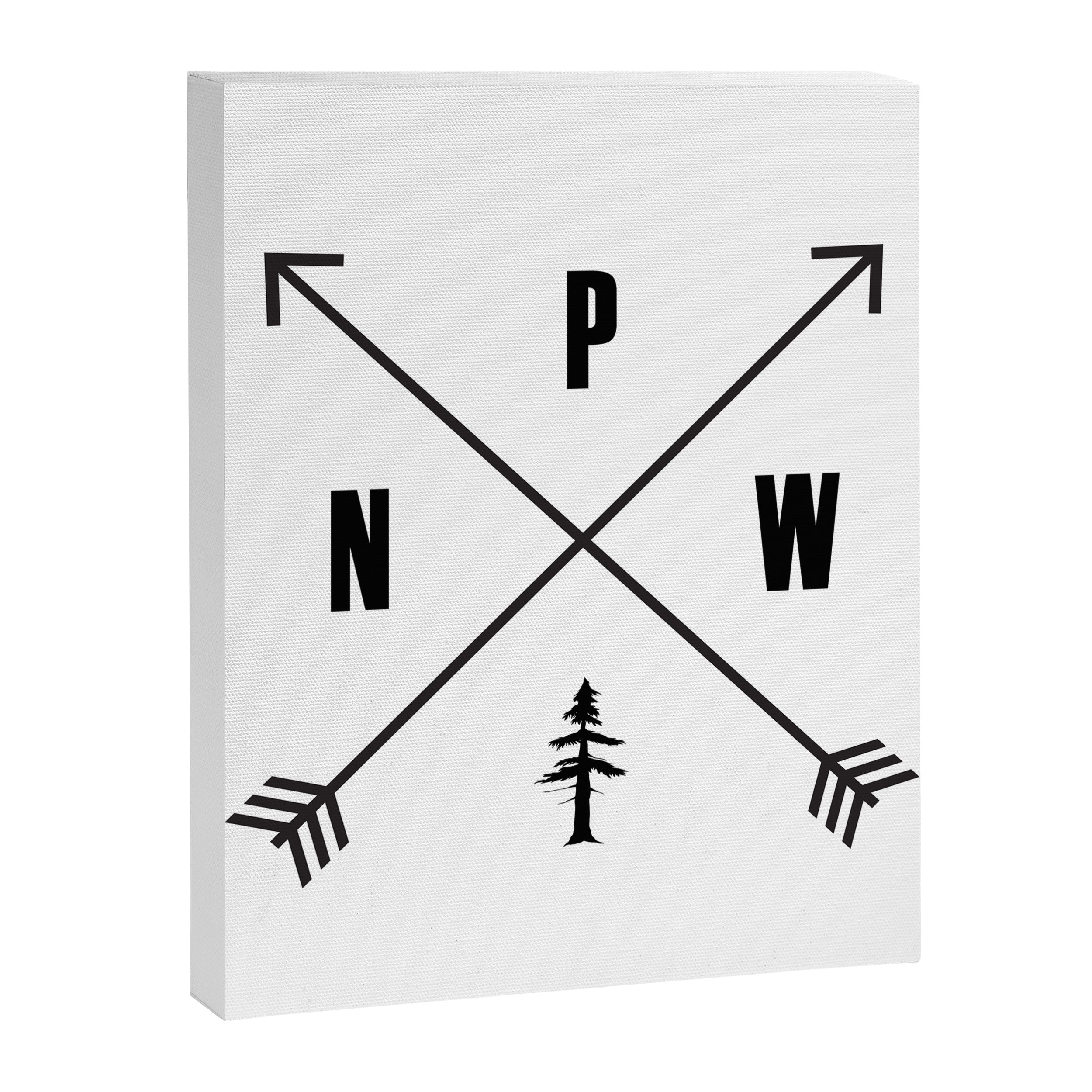 PNW Pacific Northwest Compass - Black on White Minimal Canvas Print Gallery Image 8