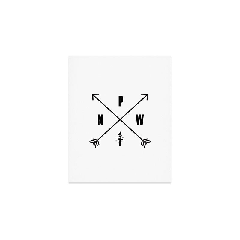 PNW Pacific Northwest Compass - Black on White Minimal Art Print Gallery Image 1