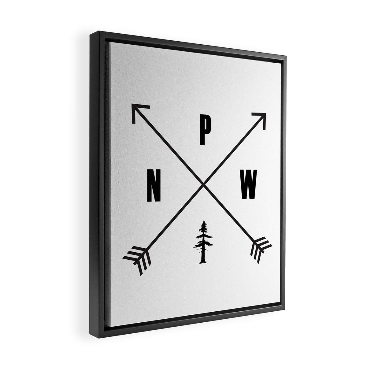 PNW Pacific Northwest Compass - Black on White Minimal Framed Canvas Print Gallery Image 2