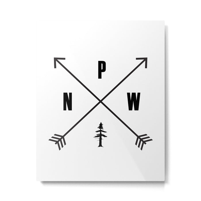 PNW Pacific Northwest Compass - Black on White Minimal Metal Print Gallery Image 1