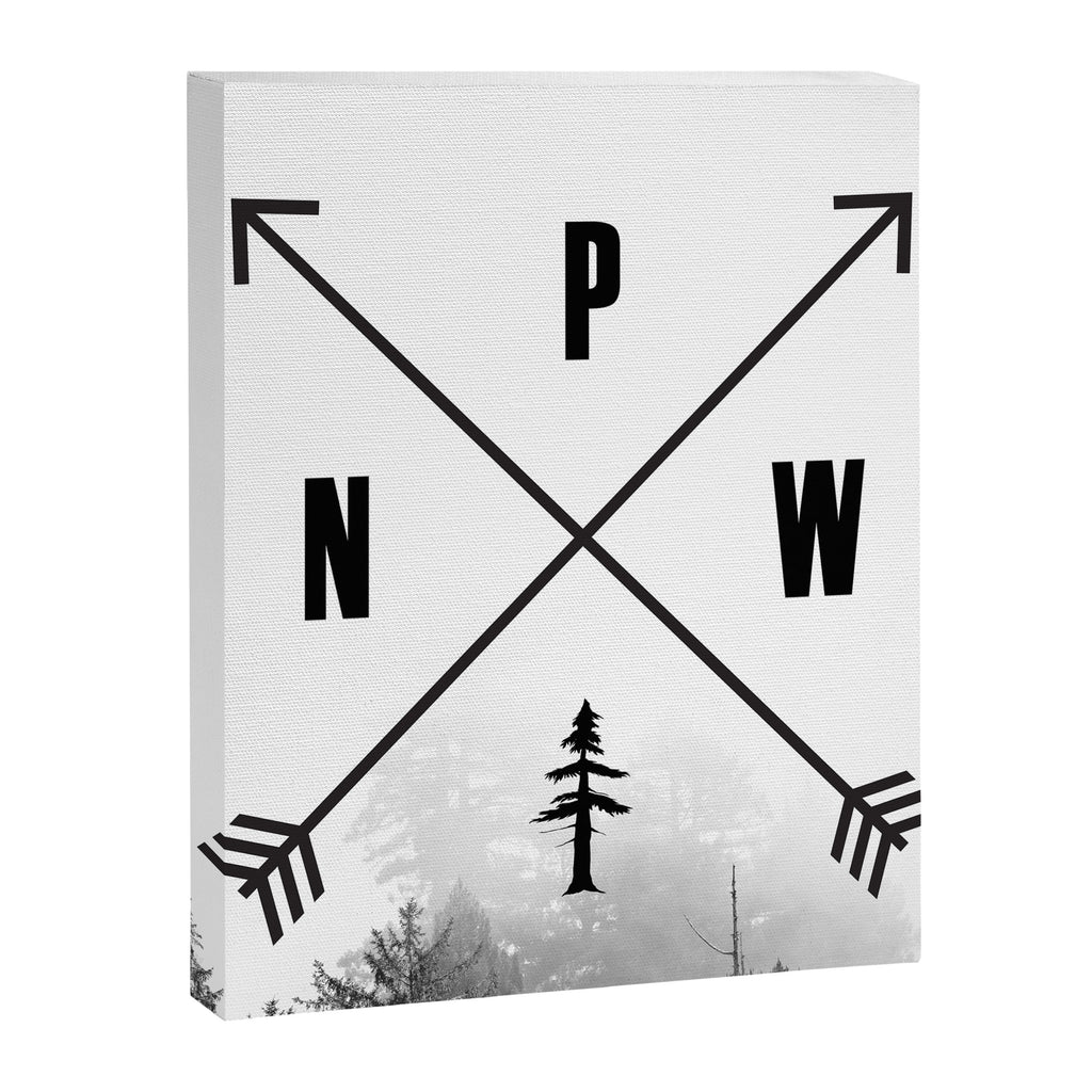 PNW Pacific Northwest Compass - Black and White Forest Canvas Print Gallery Image 8