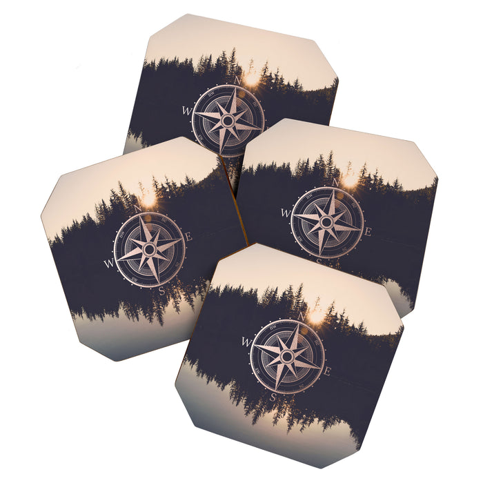 Rose Gold Compass Forest Coaster Gallery Image 1
