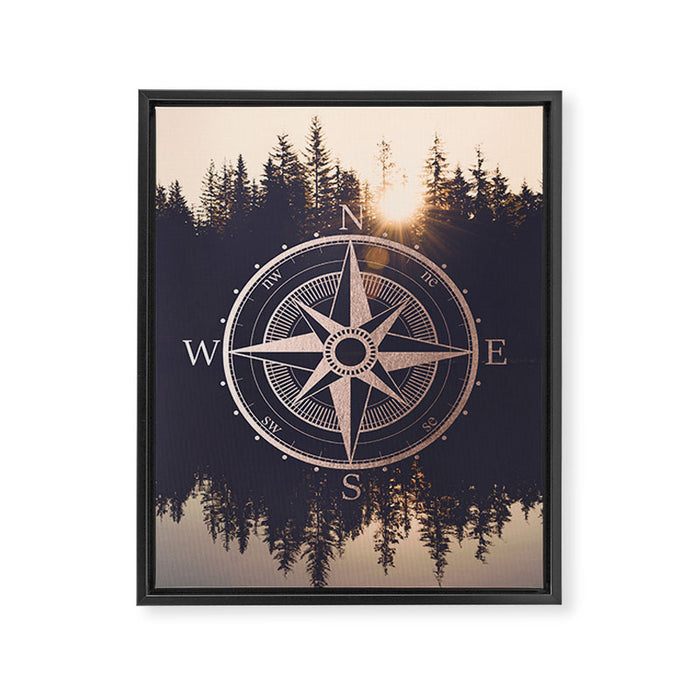 Rose Gold Compass Forest Framed Canvas Print Gallery Image 1