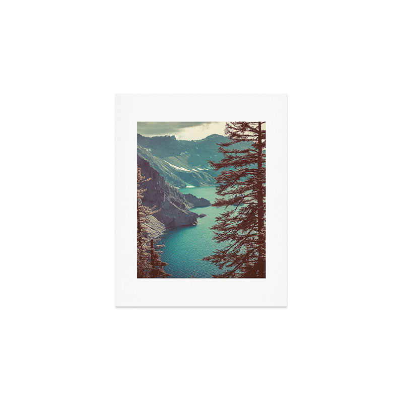 Vintage Blue Crater Lake and Trees - Nature Photography Art Print Gallery Image 1