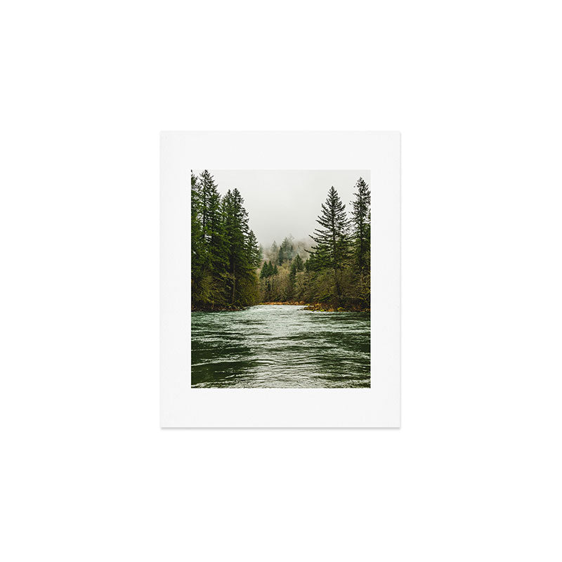 Wanderlust Forest River - Mountain Adventure in Foggy Woods Art Print Gallery Image 1