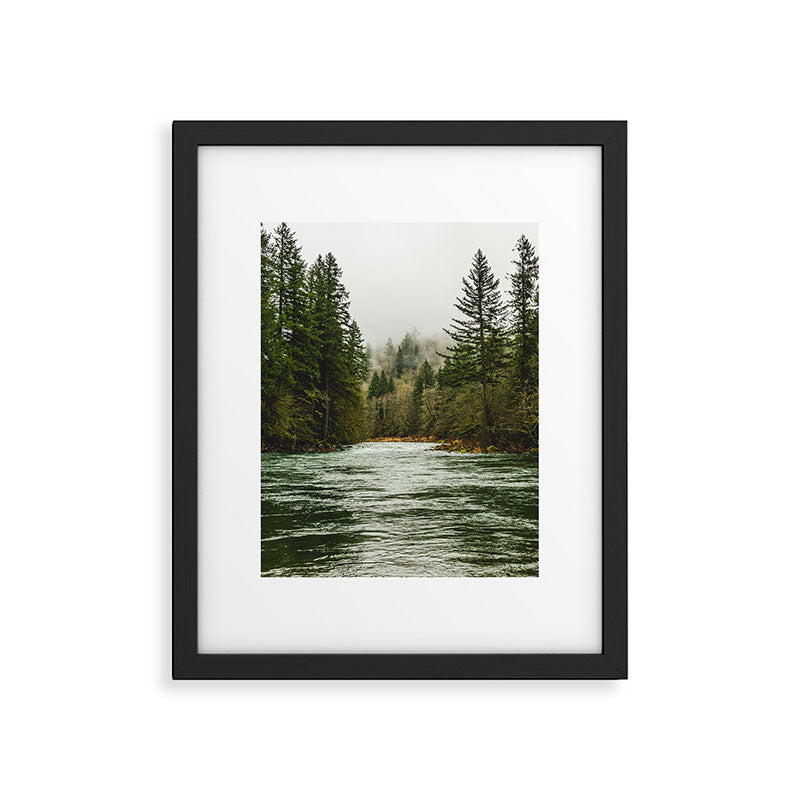Wanderlust Forest River - Mountain Adventure in Foggy Woods Framed Art Print Gallery Image 5