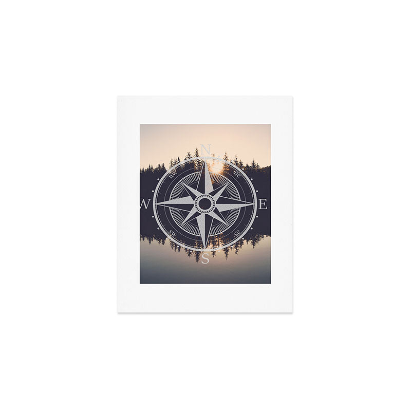 Wooded Lake Reflection Compass Art Print Gallery Image 1