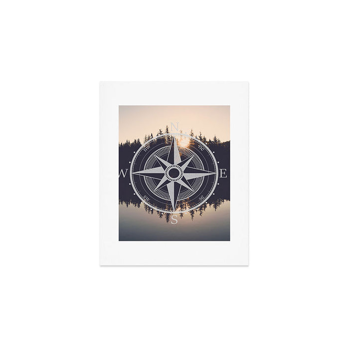 Wooded Lake Reflection Compass Art Print Gallery Image 1