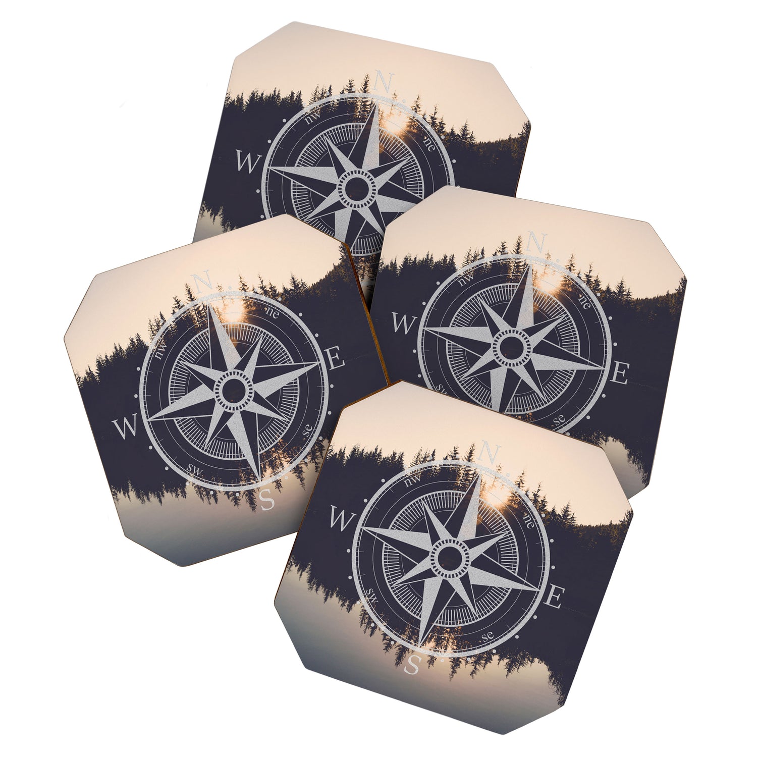 Wooded Lake Reflection Compass Coaster Gallery Image 1
