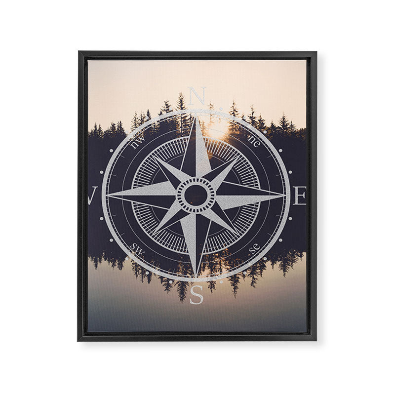 Wooded Lake Reflection Compass Framed Canvas Print Gallery Image 8