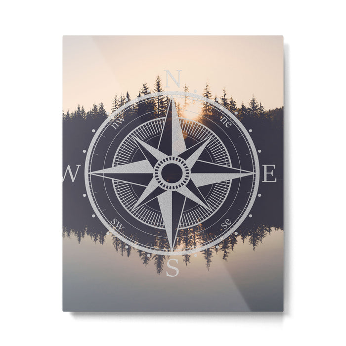 Wooded Lake Reflection Compass Metal Print Gallery Image 1
