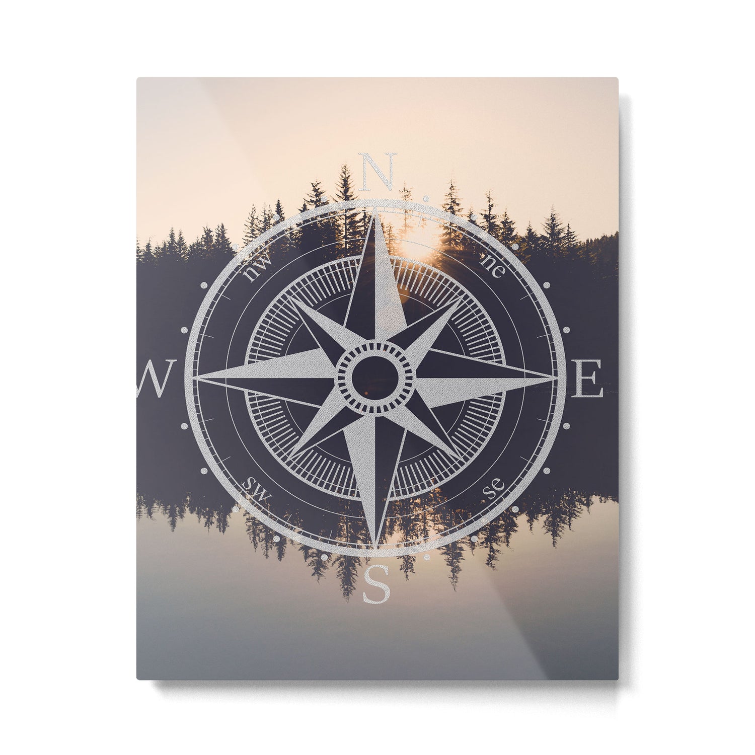 Wooded Lake Reflection Compass Metal Print Gallery Image 6