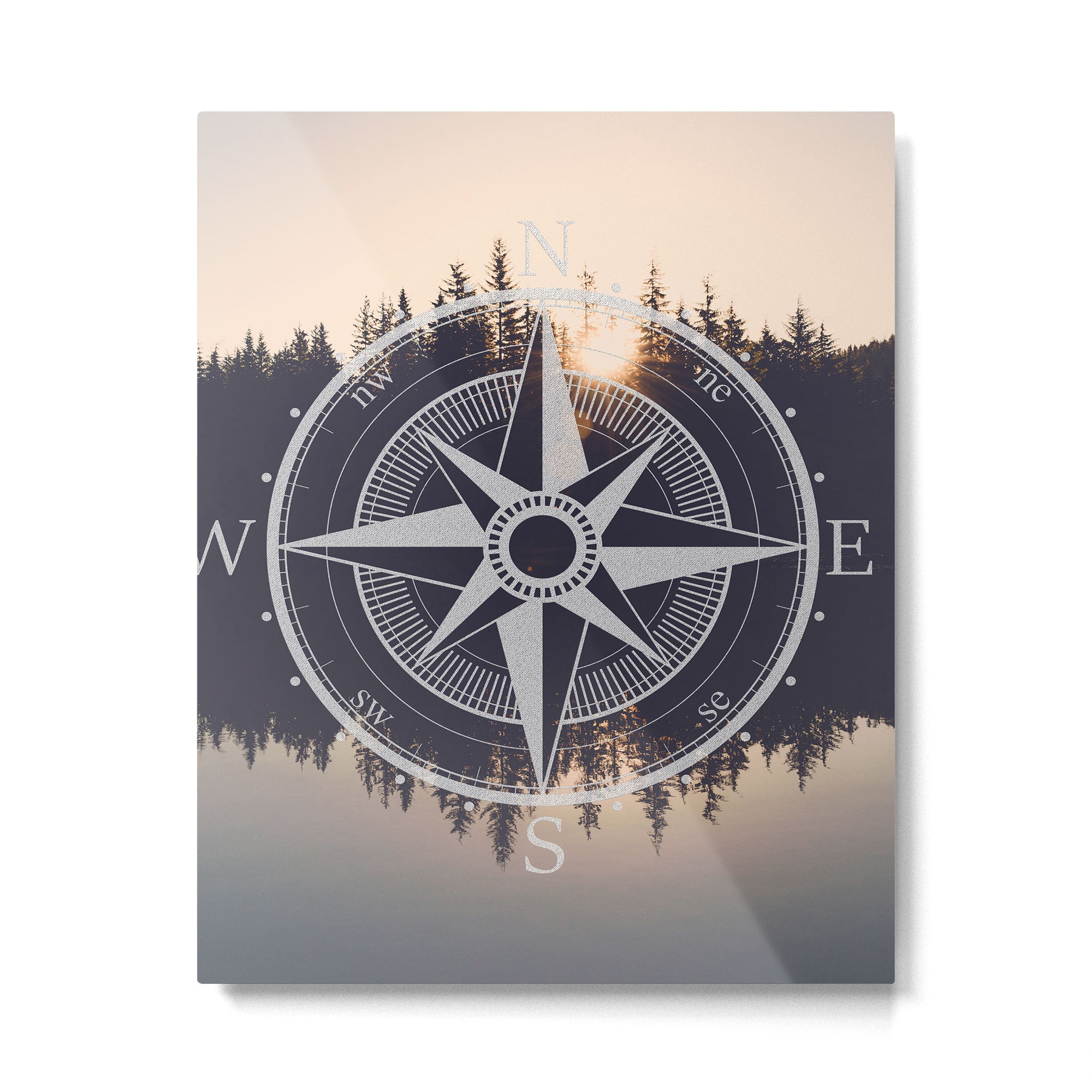 Wooded Lake Reflection Compass Metal Print Gallery Image 6