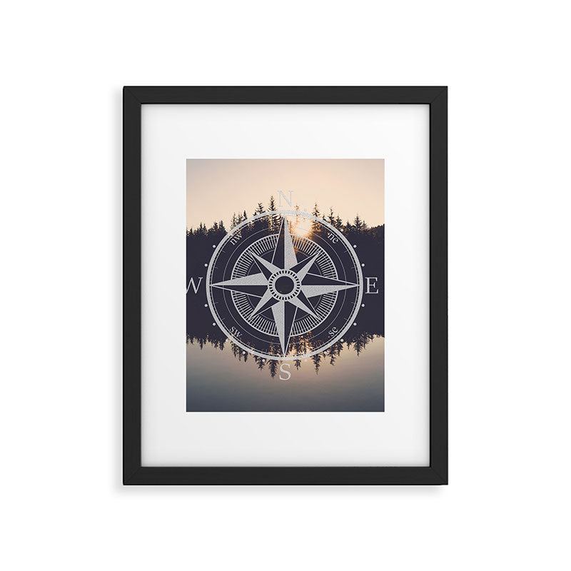 Wooded Lake Reflection Compass Framed Art Print Gallery Image 6