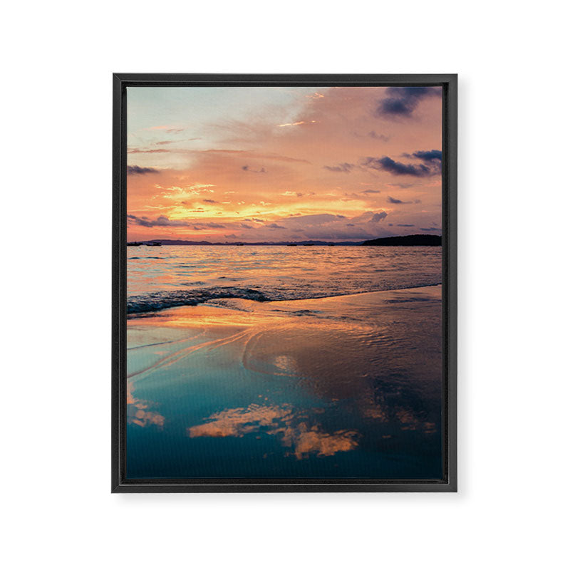Beautiful Summer Beach Sunset Reflection Framed Canvas Print Gallery Image 3