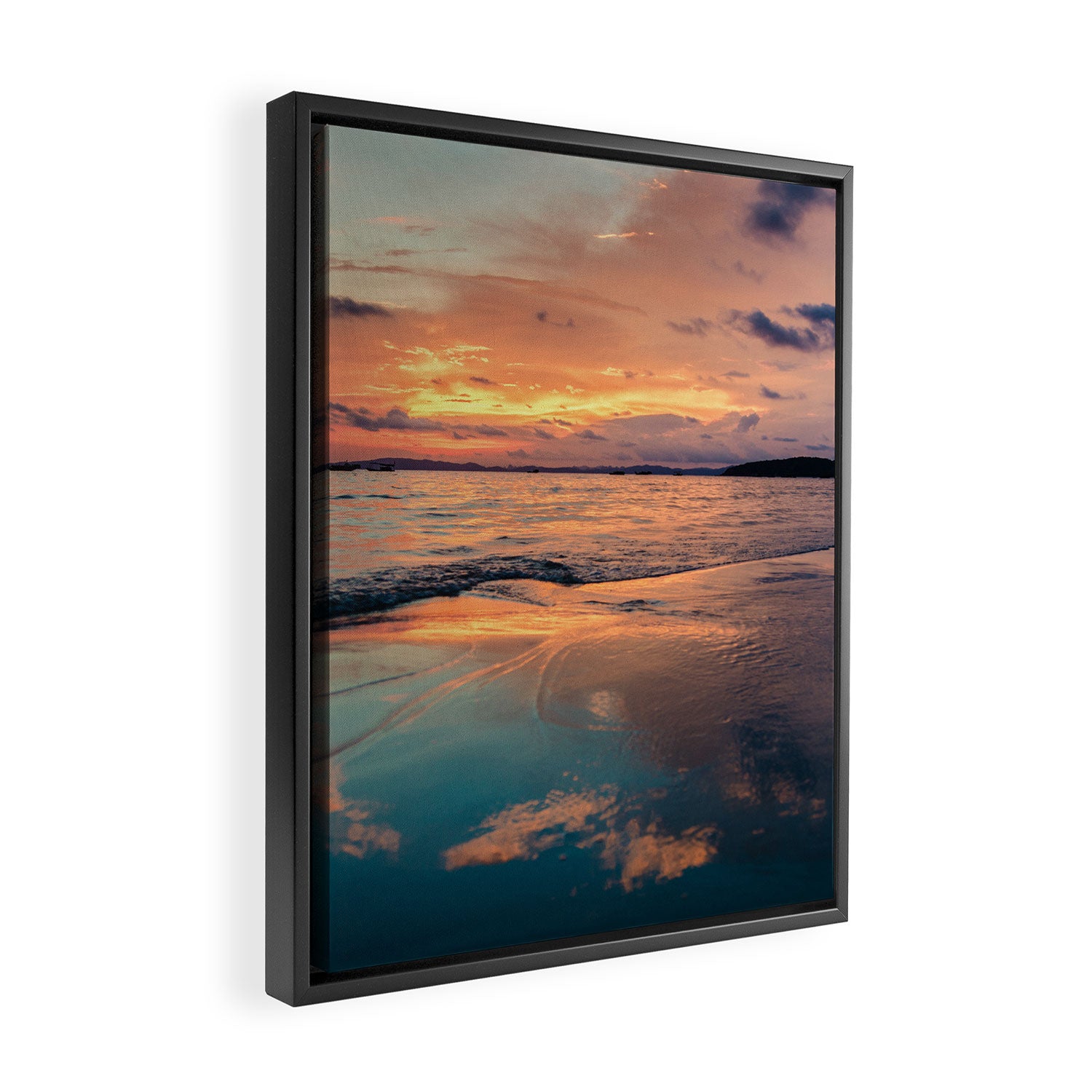 Beautiful Summer Beach Sunset Reflection Framed Canvas Print Gallery Image 2