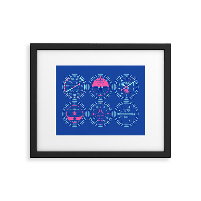 Aircraft Flight Instruments - 6 Pack Blue Framed Art Print Gallery Image 1