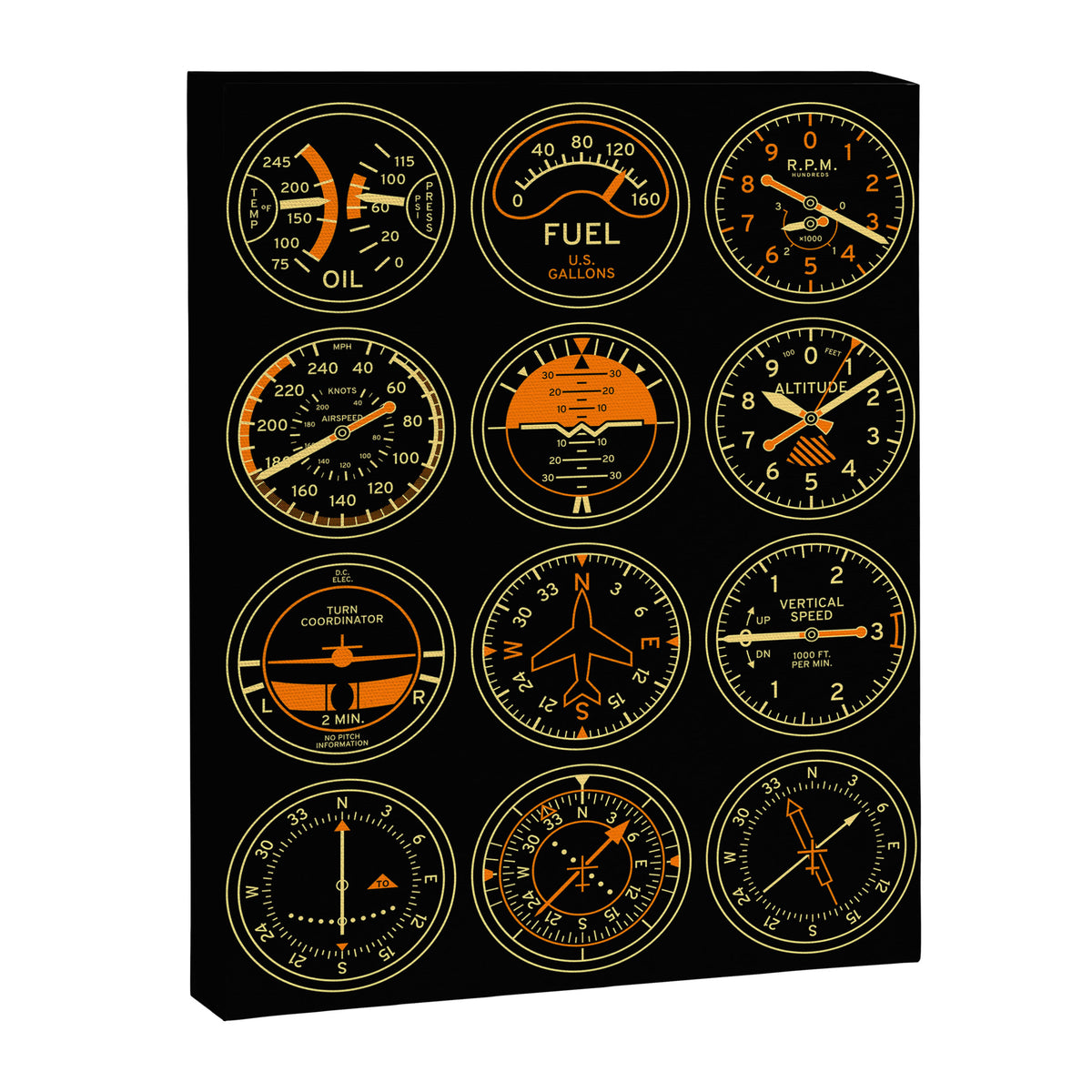 Aircraft Flight Instruments - Full Black Canvas Print Gallery Image 8