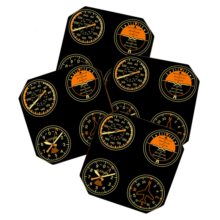 Aircraft Flight Instruments - Full Black Coaster Gallery Image 1