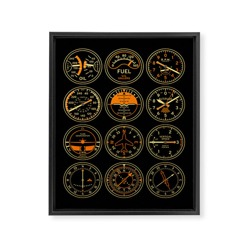 Aircraft Flight Instruments - Full Black Framed Canvas Print Gallery Image 8