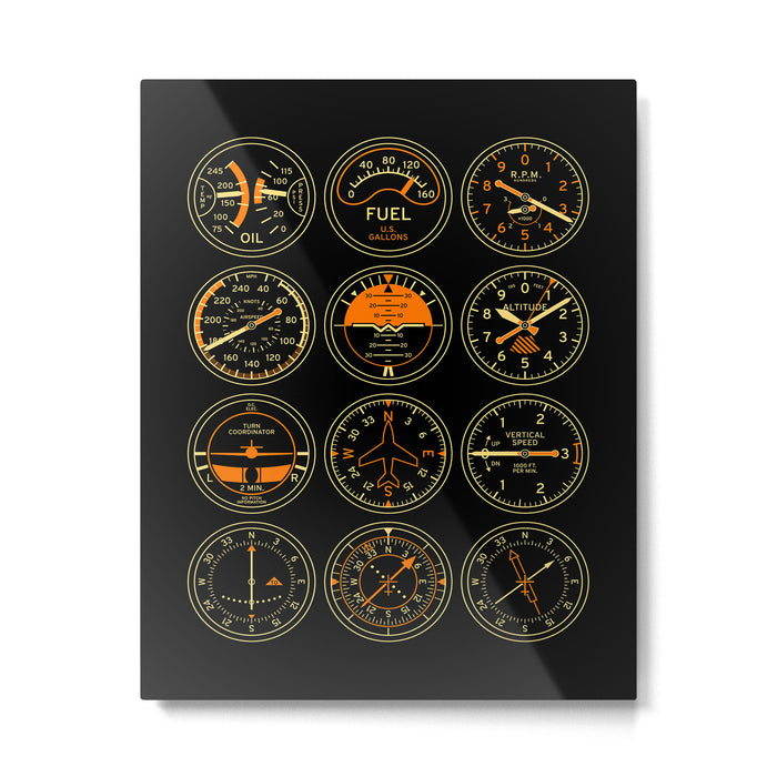 Aircraft Flight Instruments - Full Black Metal Print Gallery Image 1