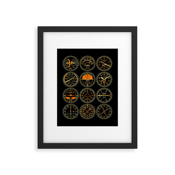 Aircraft Flight Instruments - Full Black Framed Art Print Gallery Image 1