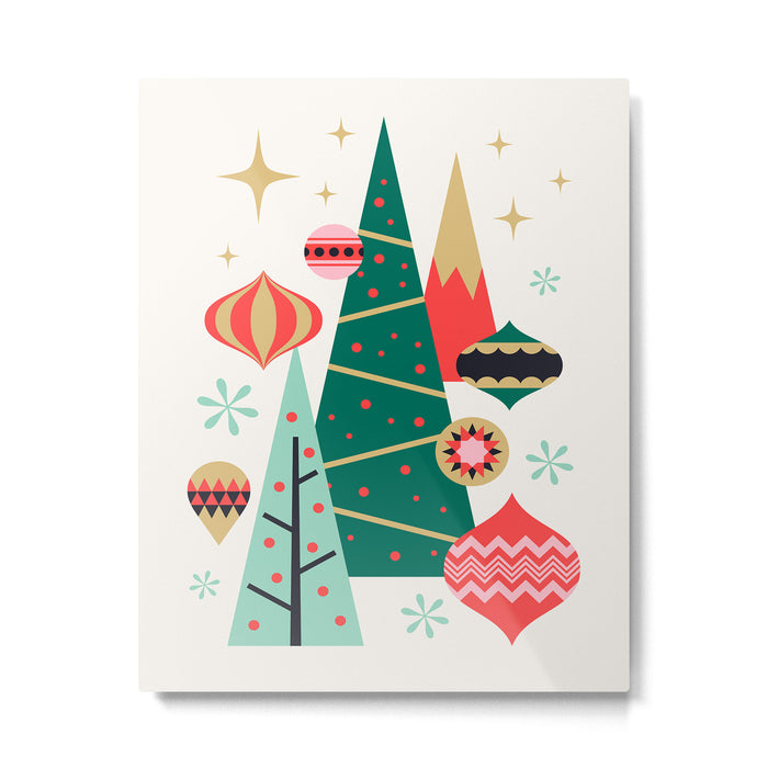 Retro Christmas Card Theme - Plain White Metal Print Gallery Image 1