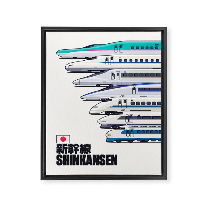 Shinkansen Bullet Train Evolution - White Framed Canvas Print Gallery Image 1