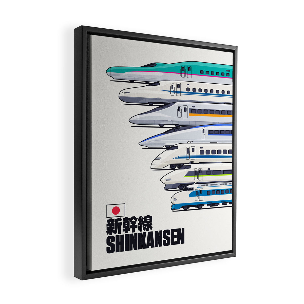 Shinkansen Bullet Train Evolution - White Framed Canvas Print Gallery Image 2