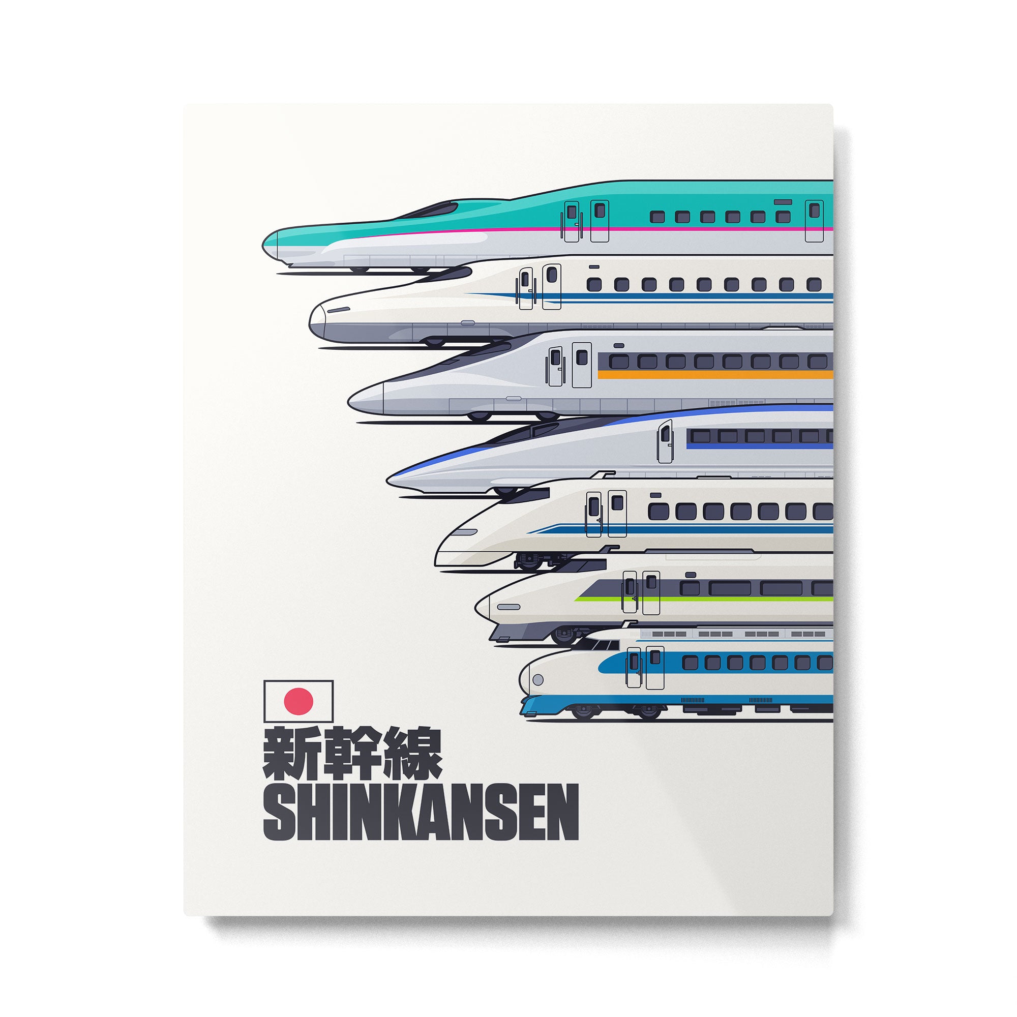 Shinkansen Bullet Train Evolution - White Metal Print Gallery Image 6