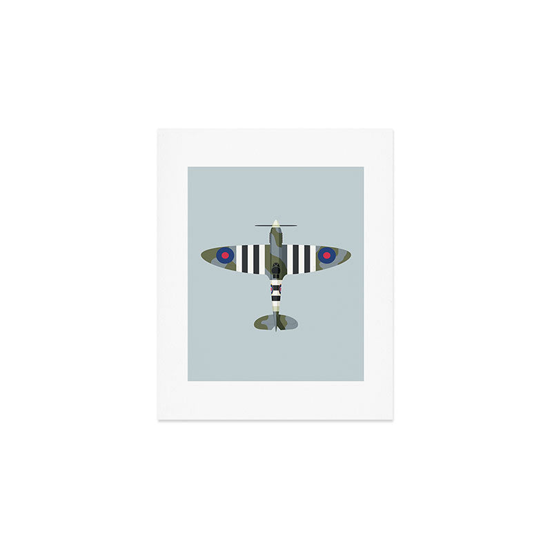Spitfire WWII Fighter Aircraft - Grey Art Print Gallery Image 1