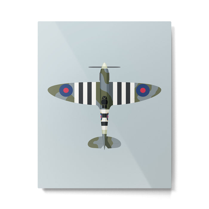 Spitfire WWII Fighter Aircraft - Grey Metal Print Gallery Image 1