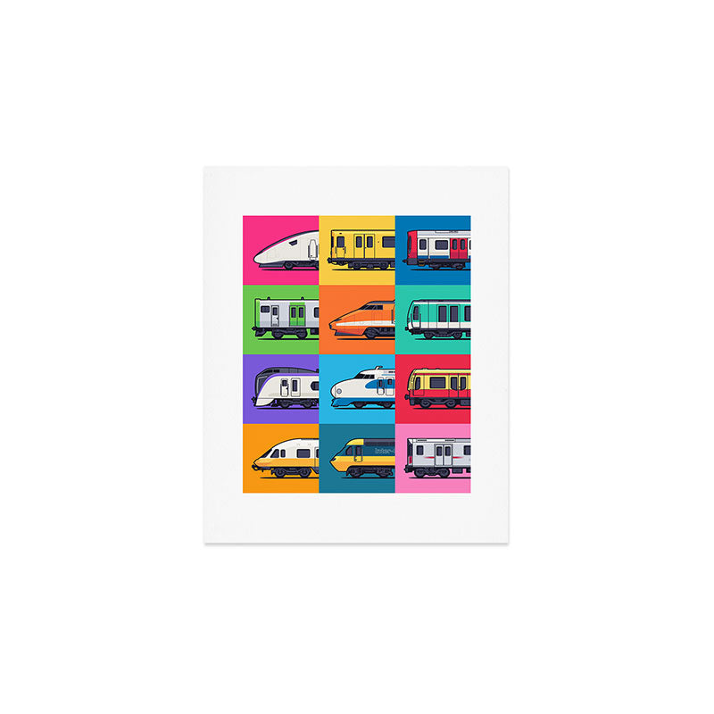 World Trains Grid Pattern Art Print Gallery Image 1