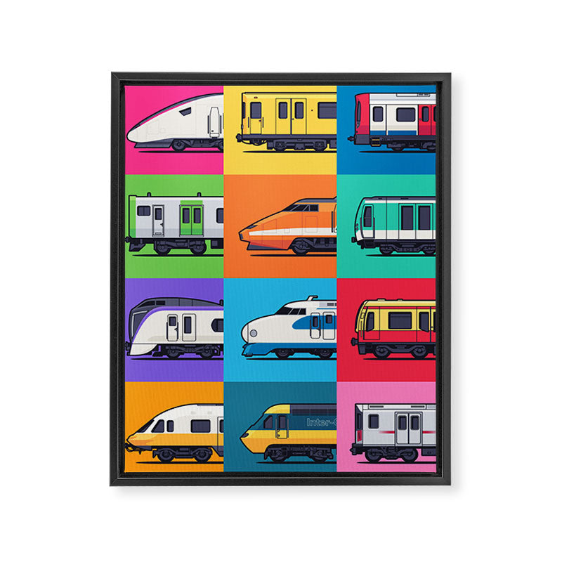 World Trains Grid Pattern Framed Canvas Print Gallery Image 3