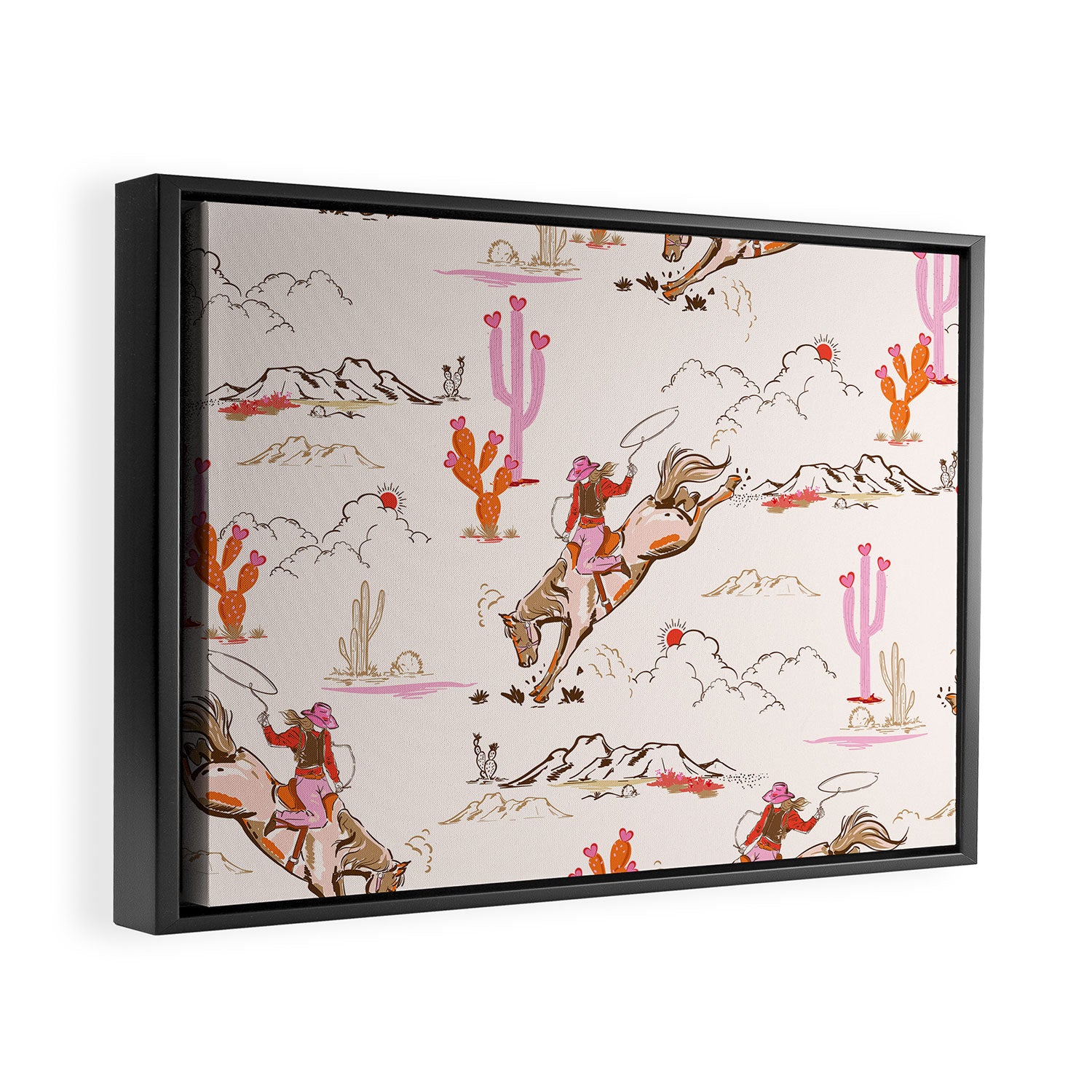 Equestrian Cowgirl Western Rodeo Pattern Framed Canvas Print Gallery Image 2