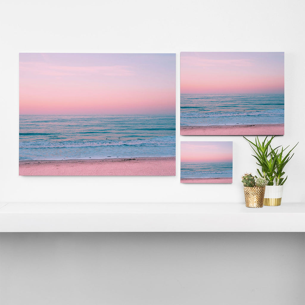 Gorgeous Pink Sunset Beach, Ocean Waves Canvas Print Gallery Image 3