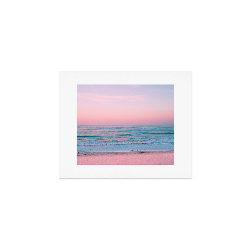 Gorgeous Pink Sunset Beach, Ocean Waves Art Print Gallery Image 1