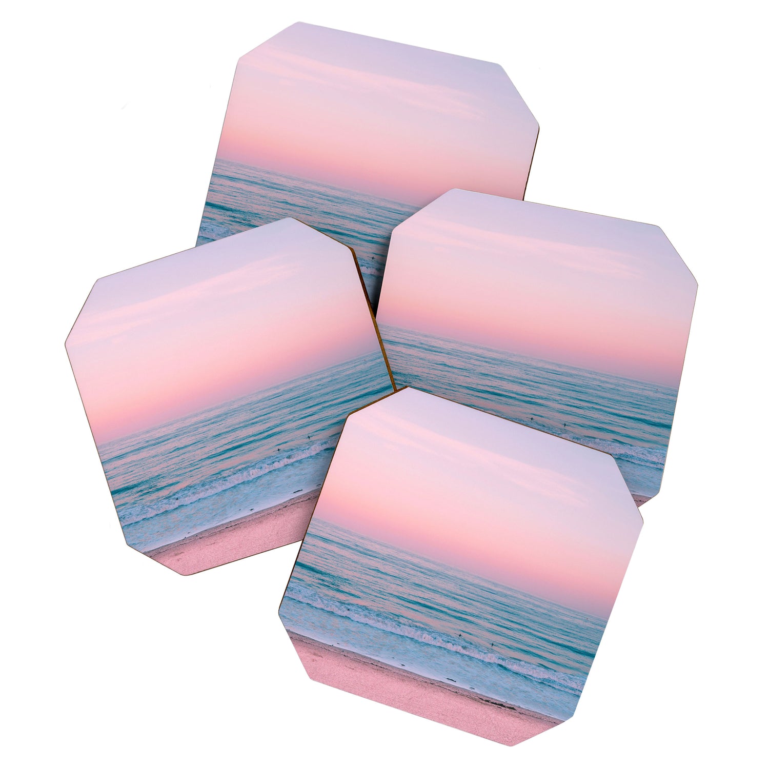 Gorgeous Pink Sunset Beach, Ocean Waves Coaster Gallery Image 1