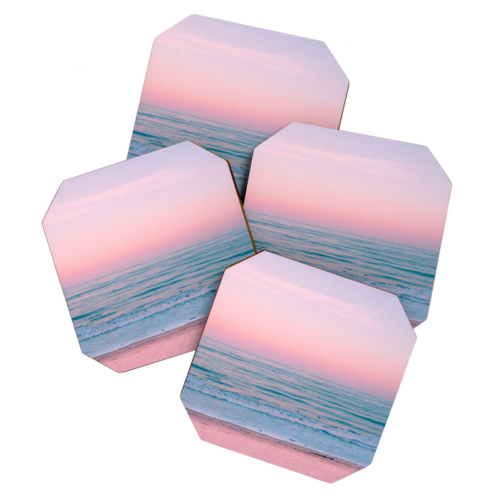 Gorgeous Pink Sunset Beach, Ocean Waves Coaster Gallery Image 1