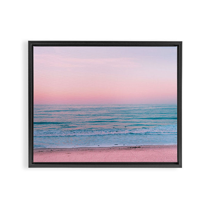 Gorgeous Pink Sunset Beach, Ocean Waves Framed Canvas Print Gallery Image 1