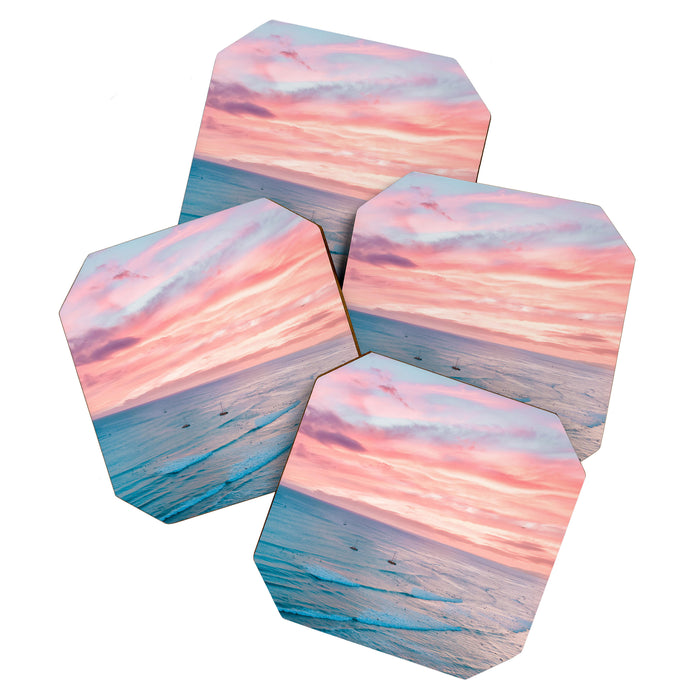 Pink Cotton Candy Ocean Sunset Coaster Gallery Image 1