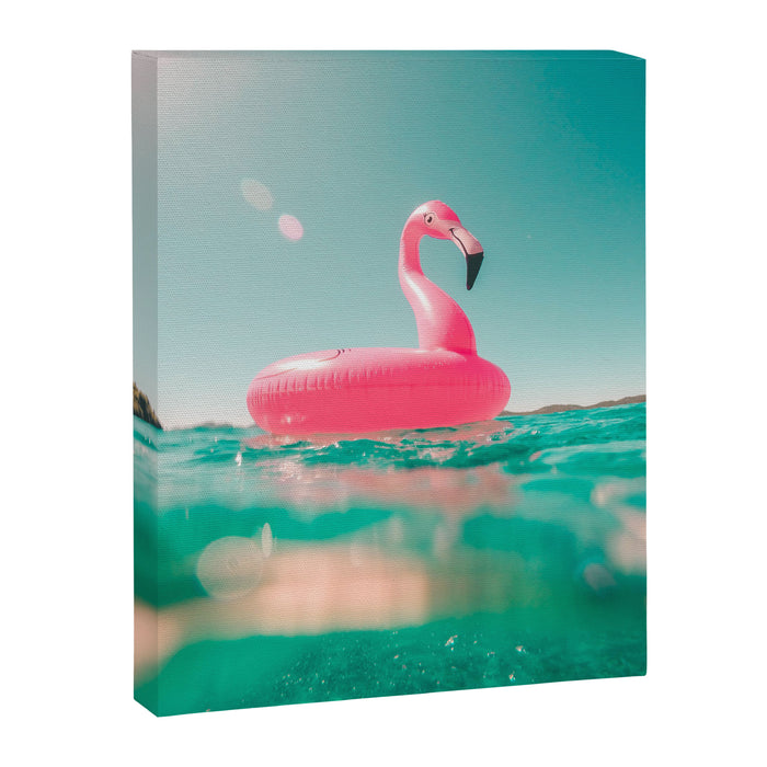 Tropical Summer Ocean, Pink Flamingo Pool Float Canvas Print Gallery Image 1